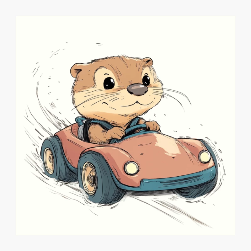 Cute Cartoon Otter Driving a Tiny Car Pin