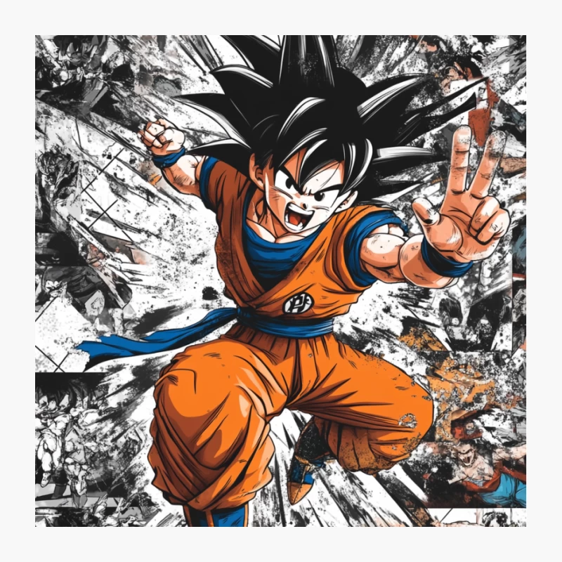 Dynamic Dragon Ball Artwork Featuring Goku in Action Pin