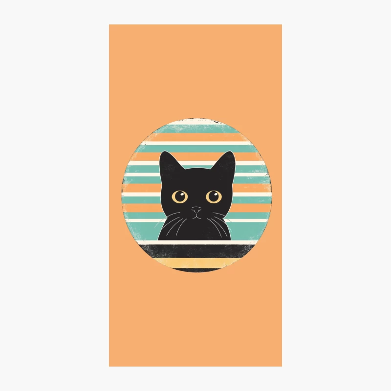 Retro Minimalist Black Cat Illustration with Striped Background iPhone Case