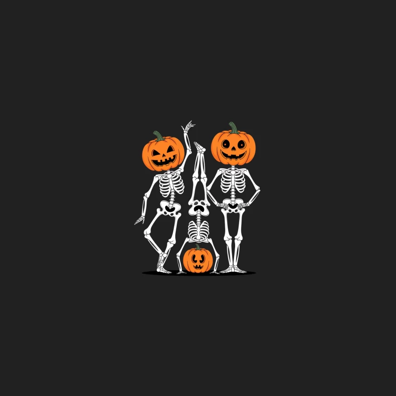 Spooky Halloween Pumpkin-Headed Skeletons Illustration Bucket Hat