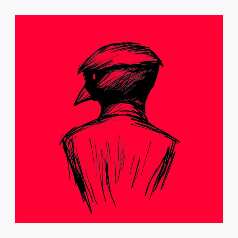 Surreal Sketch of Bird-Human Hybrid in Black and White Pin