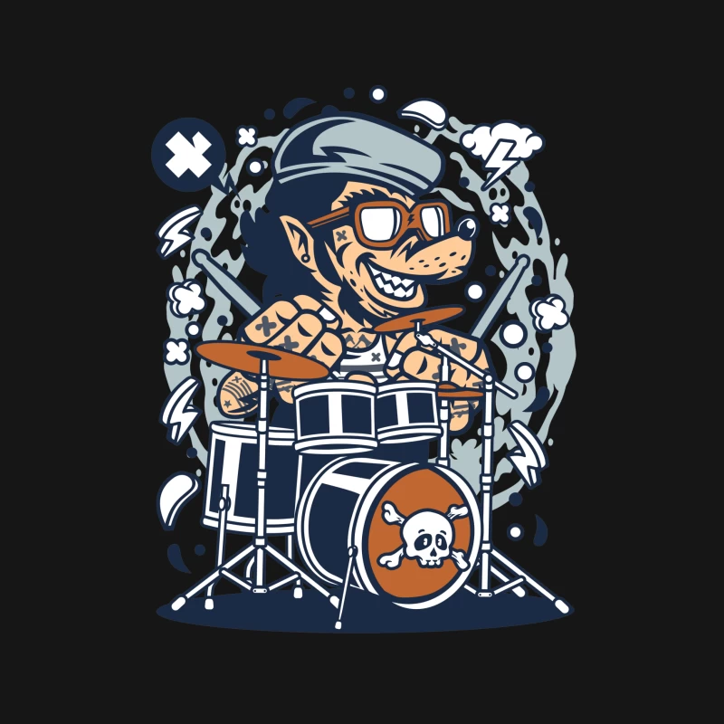 Batteur rock cartoon avec lunettes Femme Manches Longues T-Shirt
