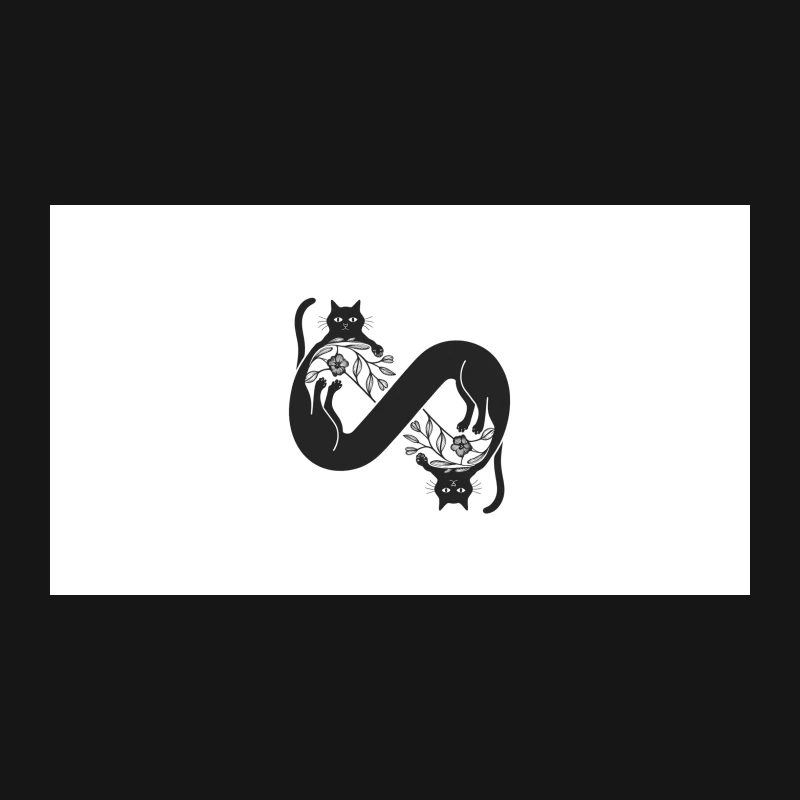 Infinity Cats: A Symmetrical Black and White Floral Illustration Desk Mat