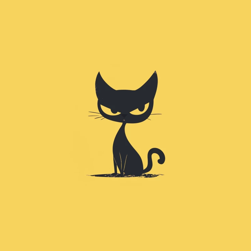Stylized Black Cat Silhouette: Minimalist Cartoon Design Bucket Hat