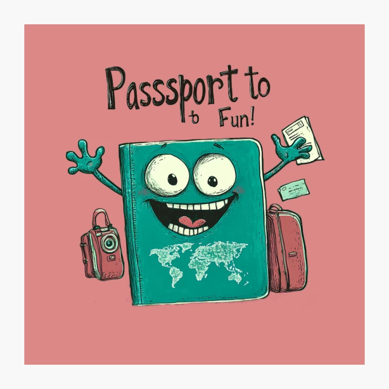 Animated Passport Adventure: Fun Travel Cartoon with Luggage and World Map Pin