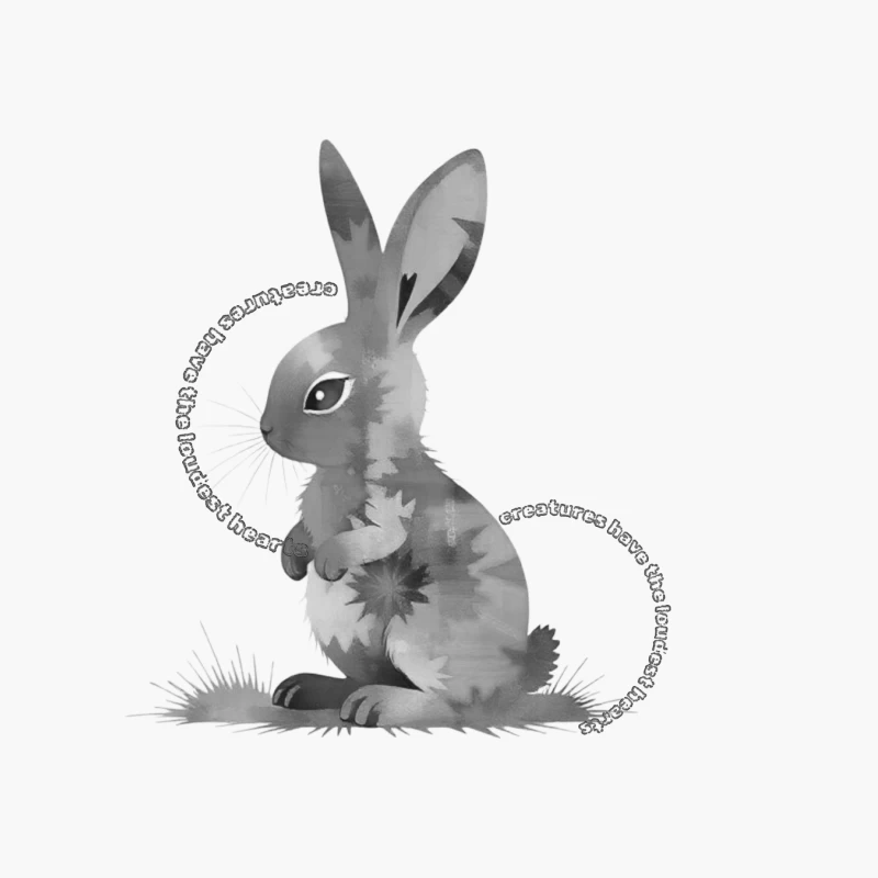 Grayscale Digital Art Illustration of a Sitting Rabbit Cotton Tote Bag