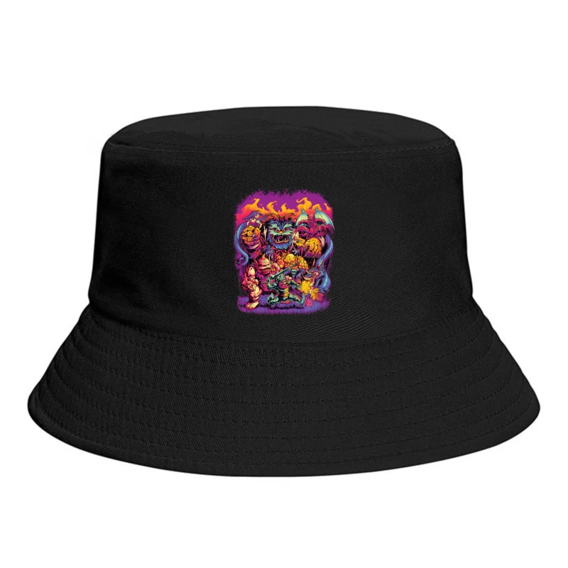 Epic Fantasy Battle with Colorful Monsters Bucket Hat