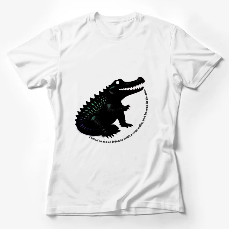 Friendly Black Dinosaur Silhouette with Friendship Quote Female T-Shirt