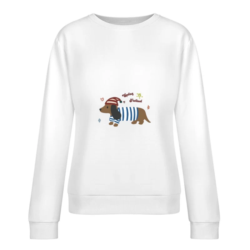 Teckel avec pull rayé et bonnet Femme Sweat-shirt à enfiler
