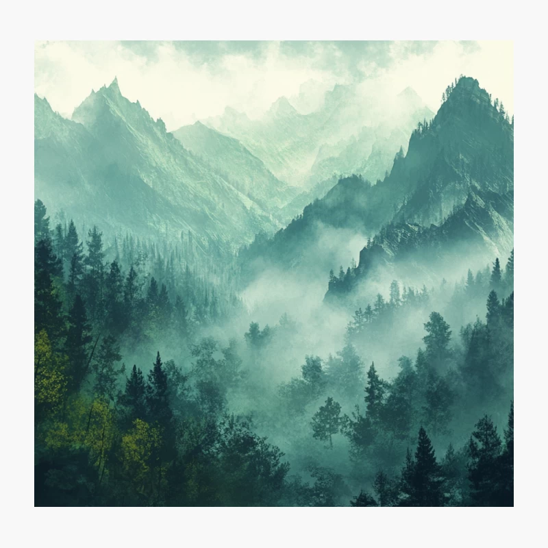Misty Mountain Forest: A Tranquil Ethereal Landscape Throw Pillow