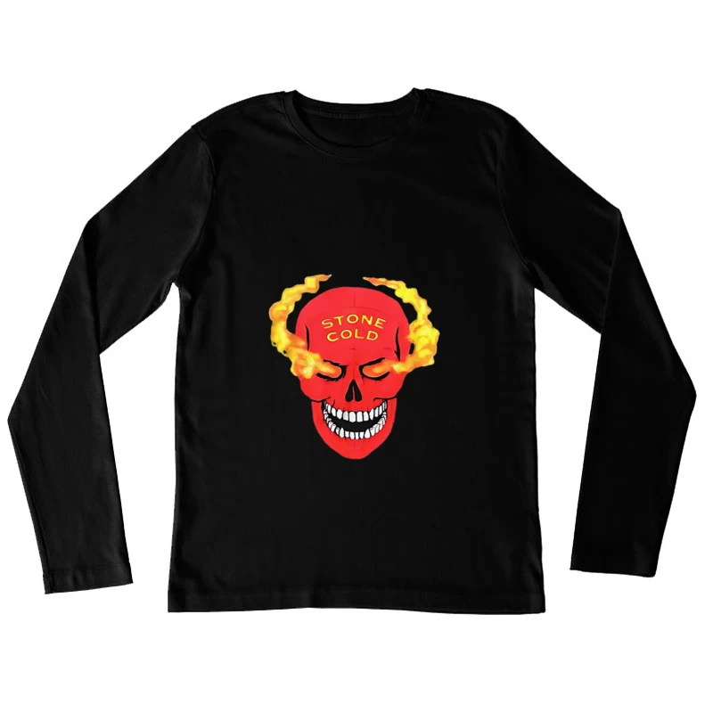 Feuriger Totenkopf mit Schriftzug Damen Langarm T-Shirt