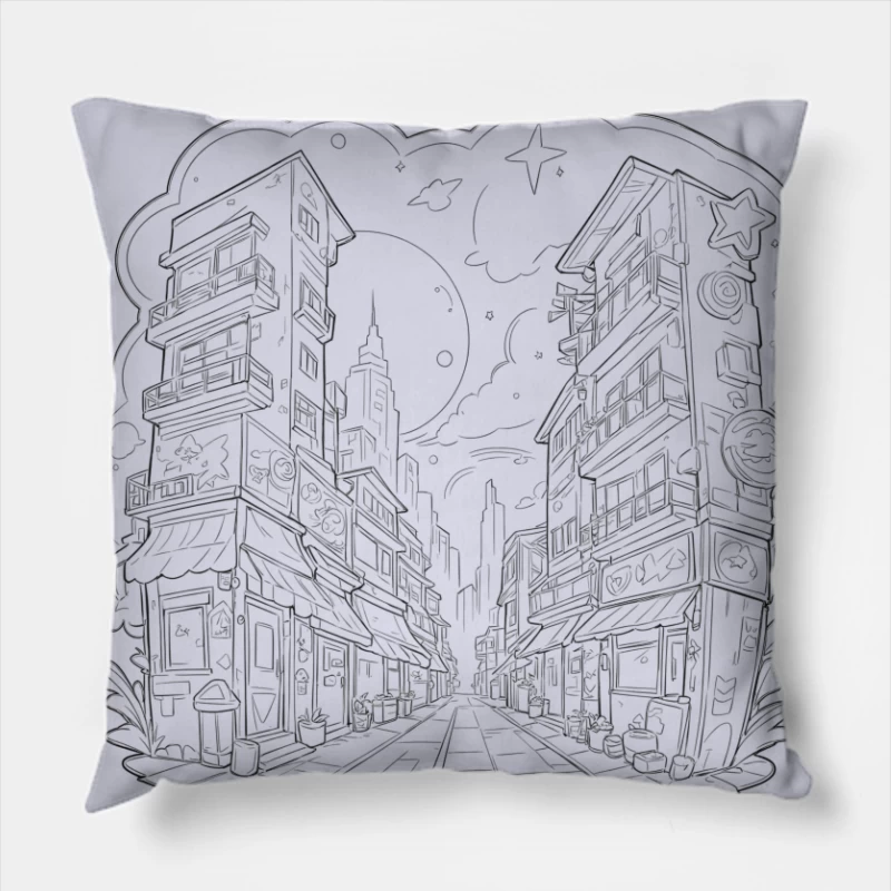 Urban Fantasy Street Scene Throw Pillow