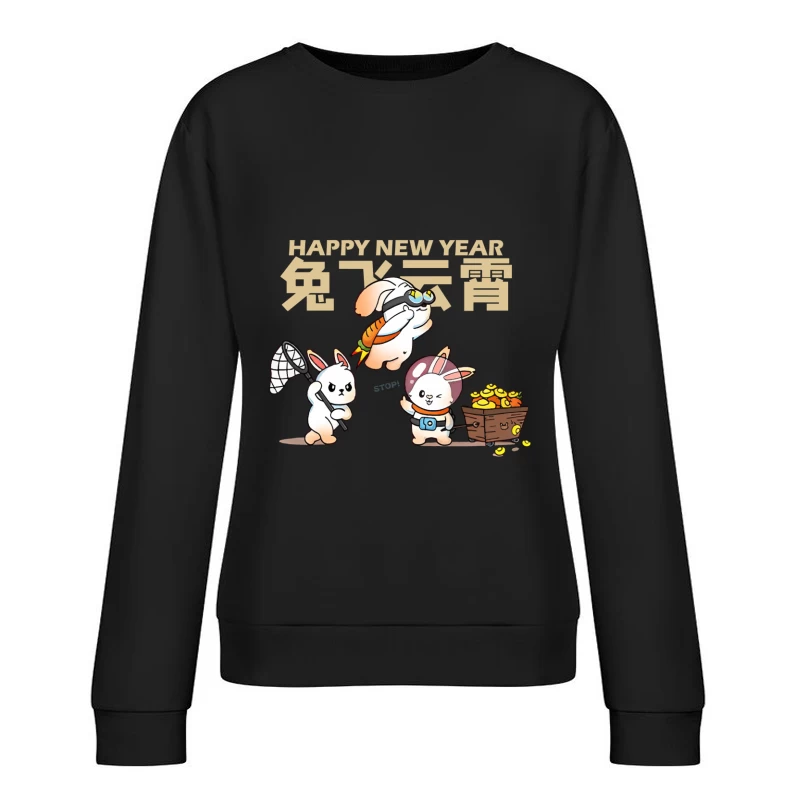 Neujahr mit niedlichen Hasen Damen Pullover Sweatshirt