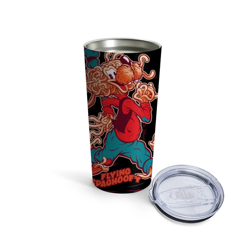 Whimsical Cartoon Character Made of Spaghetti Travel Mug