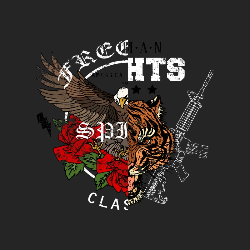 Aigle et tigre avec fusil et fleurs Homme Sweat-shirt à enfiler