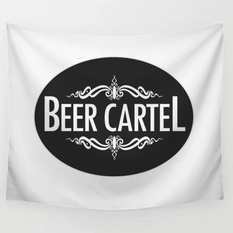 Elegant Black and White Beer Cartel Logo with Ornamental Frame Tapestry