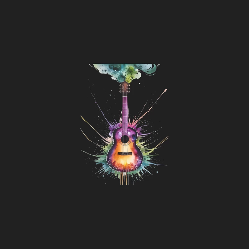Vibrant Watercolor Acoustic Guitar with Colorful Splash Design Bucket Hat