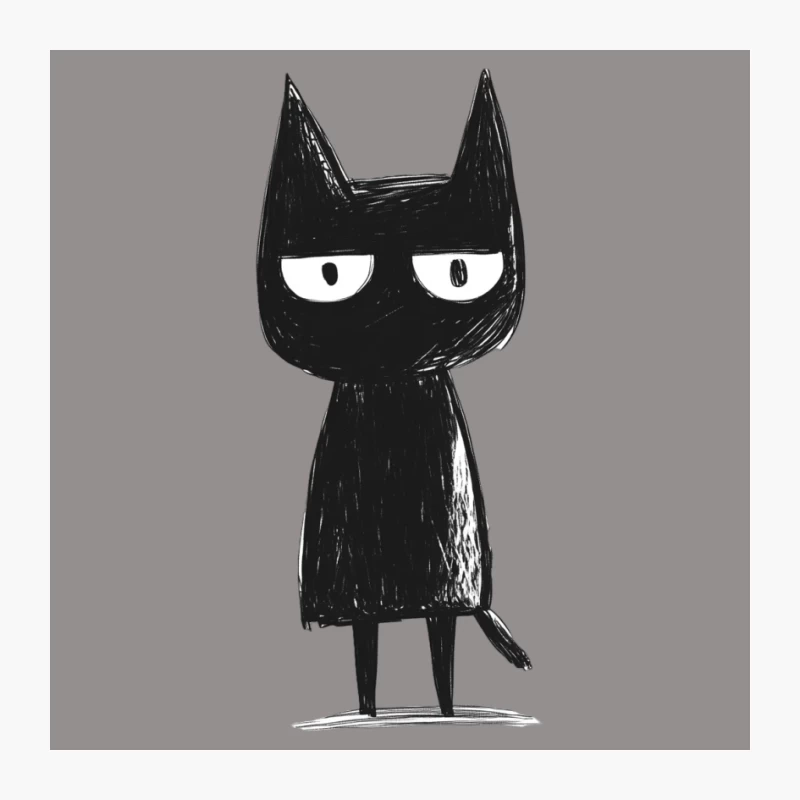Simple Sketch of a Grumpy Black Cat Cartoon Character Pin