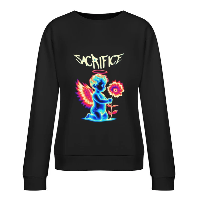 Neon Angel with Rainbow Wings - Sacrifice Art Female Pullover Sweatshirt