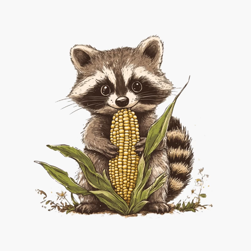 Adorable Raccoon Munching on Corn: A Whimsical Wildlife Illustration Cotton Tote Bag