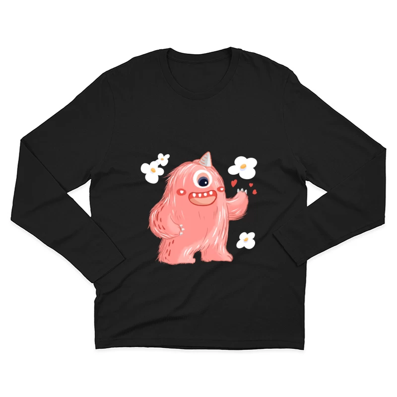 Rosa Einhornmonster mit Blumen Herren Langarm T-Shirt