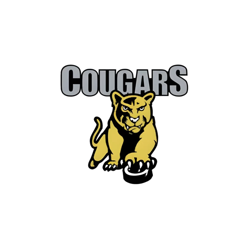 Fierce Yellow Cougar Sports Team Logo with Gray Text Pin