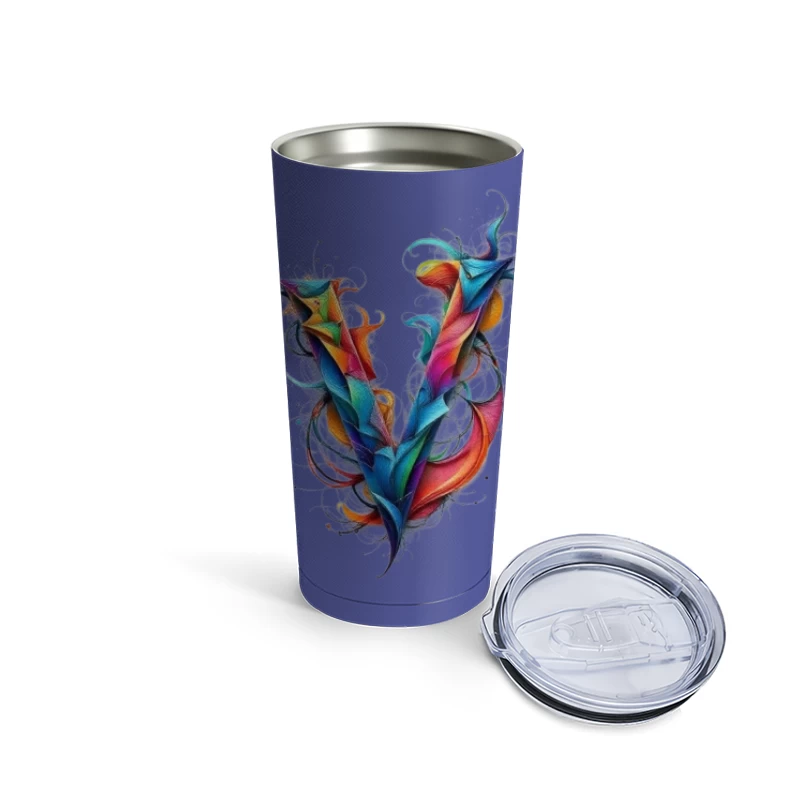 Vibrant Abstract Watercolor Letter V Design Travel Mug