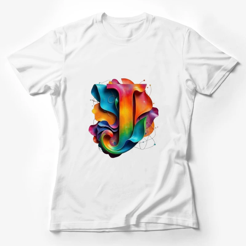 3D Colorful Abstract Typography Letter J Design Female T-Shirt