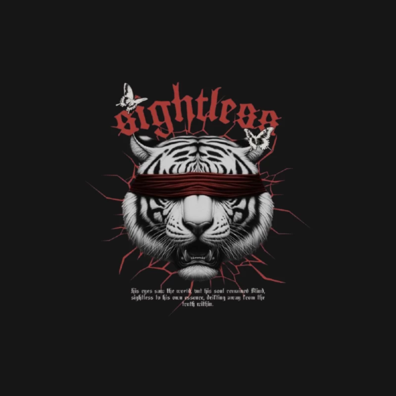 Blindfolded Tiger with Gothic Typography Female Long Sleeve T-Shirt