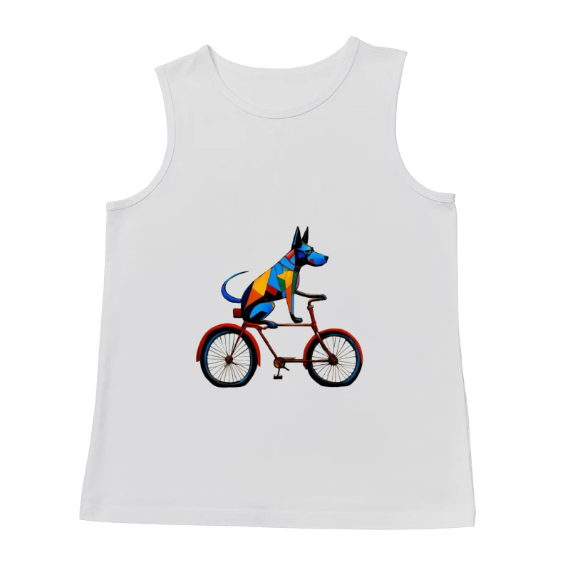 Geometric Colorful Dog Riding Red Bicycle Art Male Tank Top