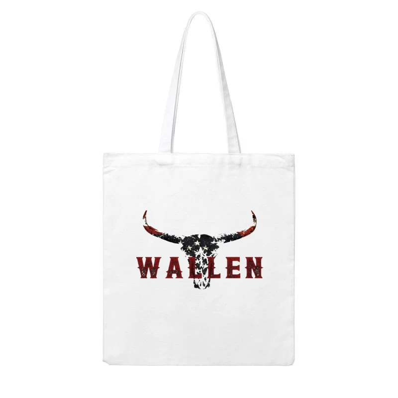 American Patriotic Western "Wallen" Logo with Flag-Patterned Bull Skull Cotton Tote Bag