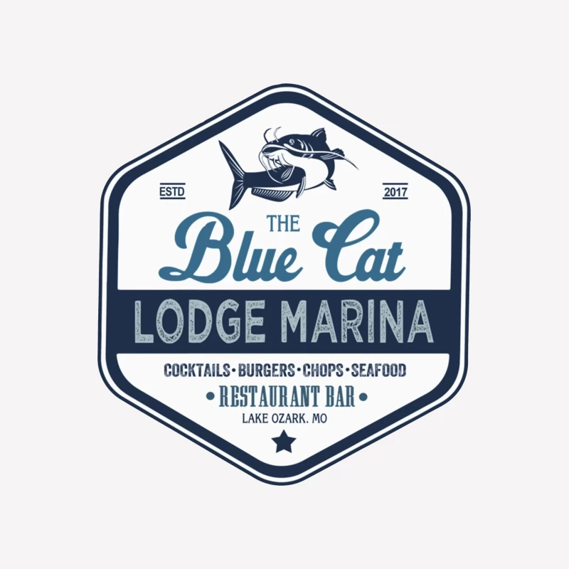 The Blue Cat Lodge Marina Restaurant and Bar - Vintage Nautical Logo Design Female T-Shirt