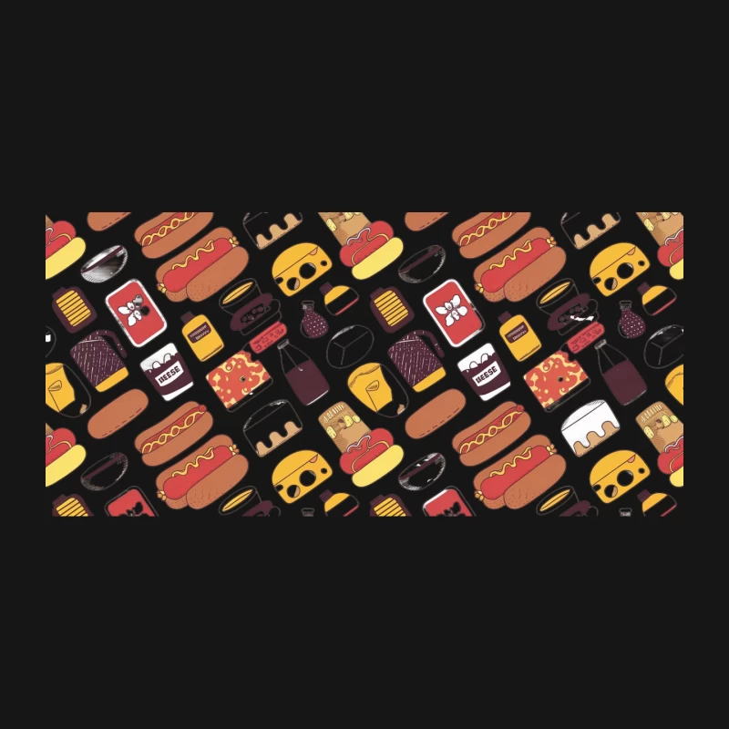 Colorful Cartoon Fast Food Pattern with Hot Dogs and Snacks Mouse Pad