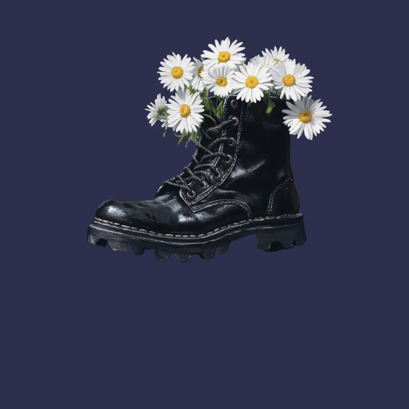 Rugged Boot Blooming with Daisies: Nature Meets Punk Aesthetic Male Long Sleeve T-Shirt