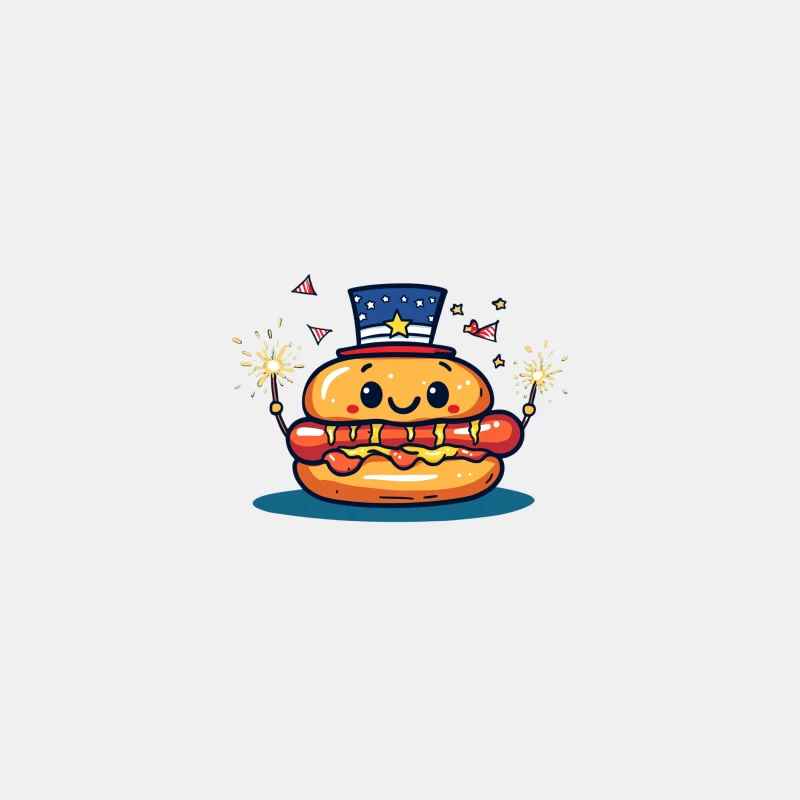 Festive Patriotic Cartoon Hamburger with Sparklers Bucket Hat