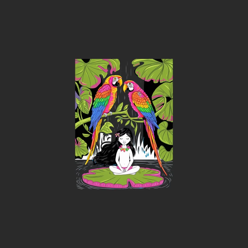 Tropical Fantasy: Colorful Parrots and Jungle Illustration Baseball Cap