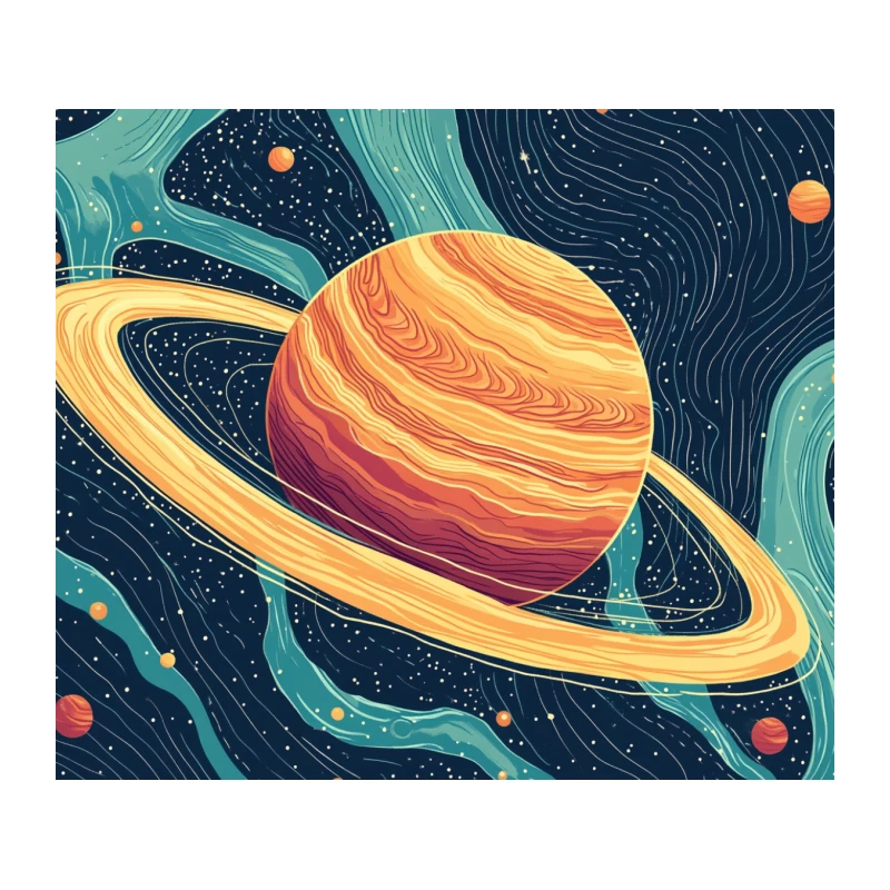 Vibrant Cosmic Illustration of Saturn in the Universe Tapestry