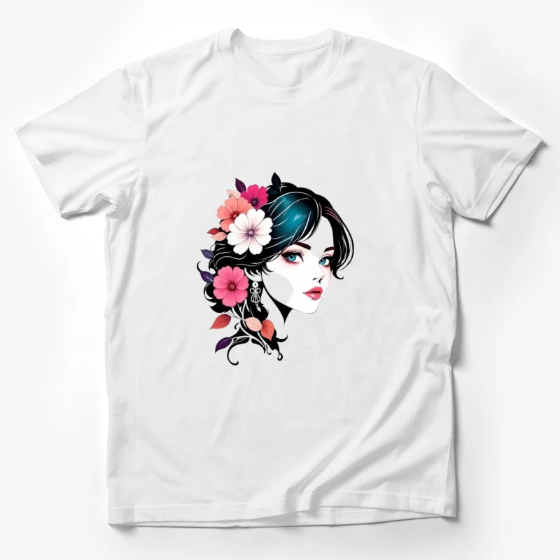 Elegant Floral Portrait with Turquoise Accents Male T-Shirt