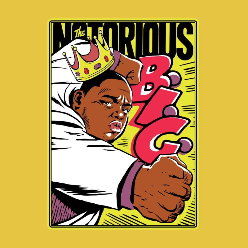 Notorious Hip-Hop Comic Style Illustration with Crown Male T-Shirt