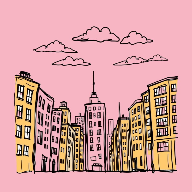Cityscape Illustration Throw Pillow