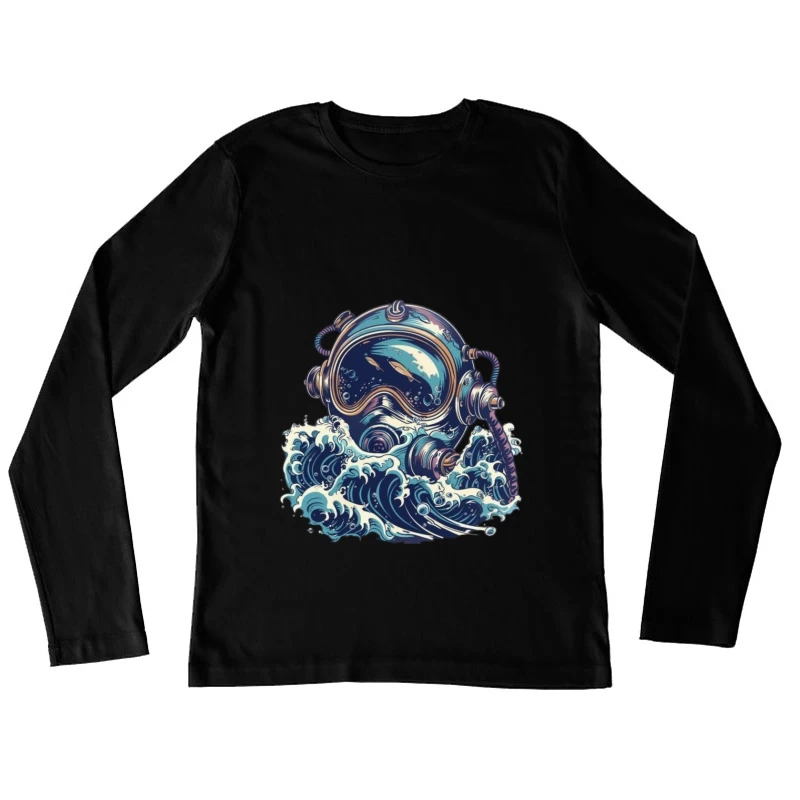 Vintage Deep Sea Diver Illustration Female Long Sleeve T-Shirt