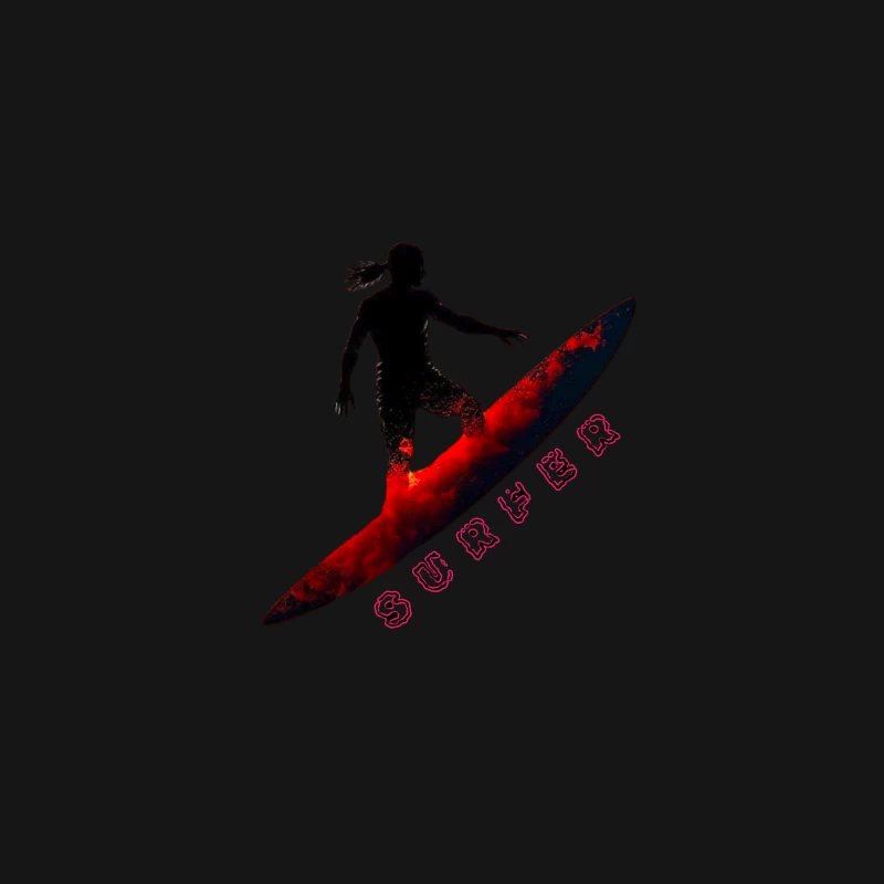 Dynamic Surfer Silhouette with Red Wave Effect Desk Mat