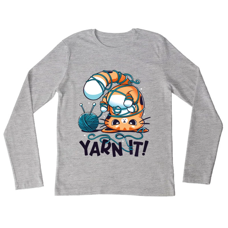 Yarn It! Whimsical Cat Illustration Female Long Sleeve T-Shirt