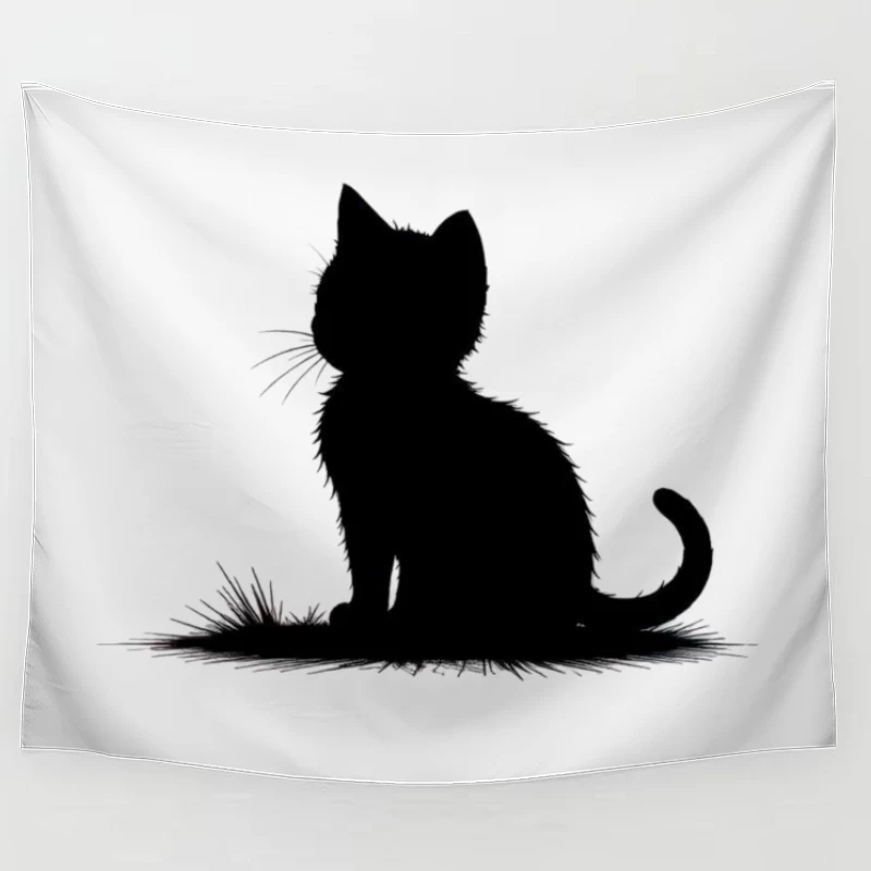 Minimalist Black Cat Silhouette Art Tapestry