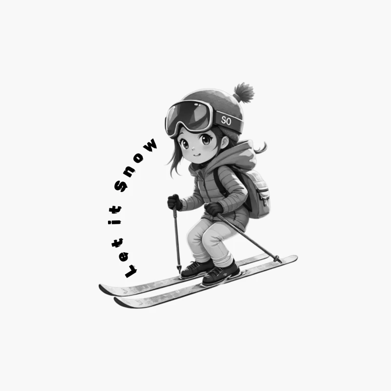 Cute Anime Chibi Character Skiing in Winter Cotton Tote Bag