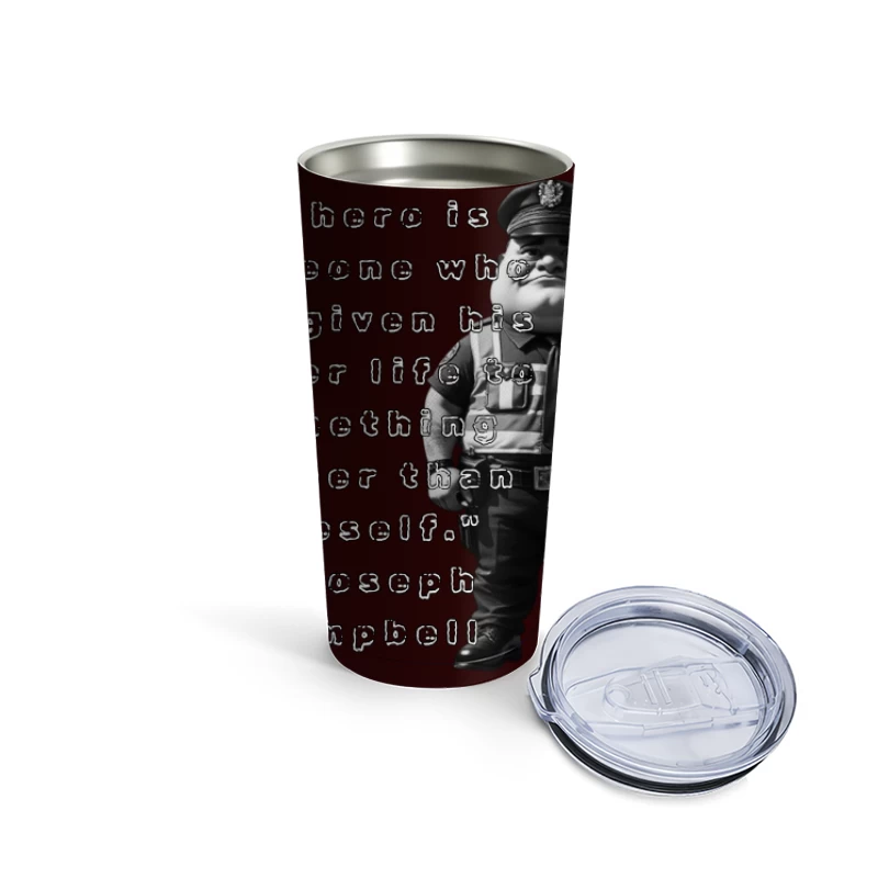 Police Officer Cartoon with Heroic Service Quote Travel Mug