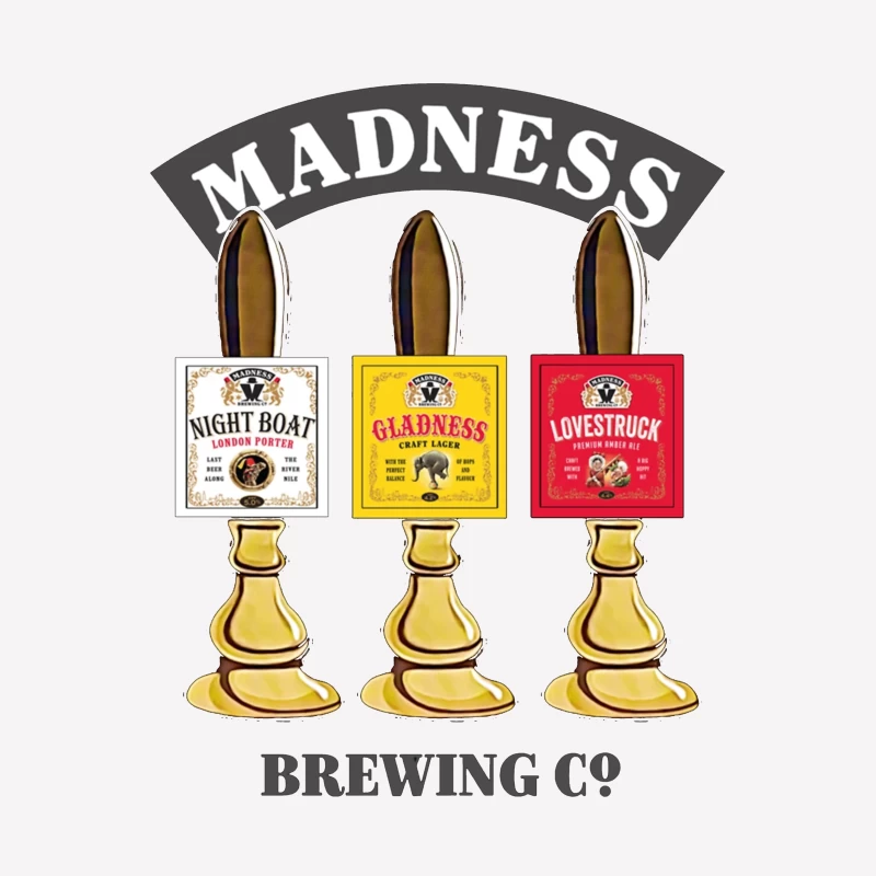 Madness Brewing Company Beer Tap Handles with Classic Labels Female T-Shirt