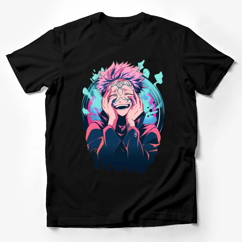 Lachender Anime-Charakter mit Muster Herren T-Shirt