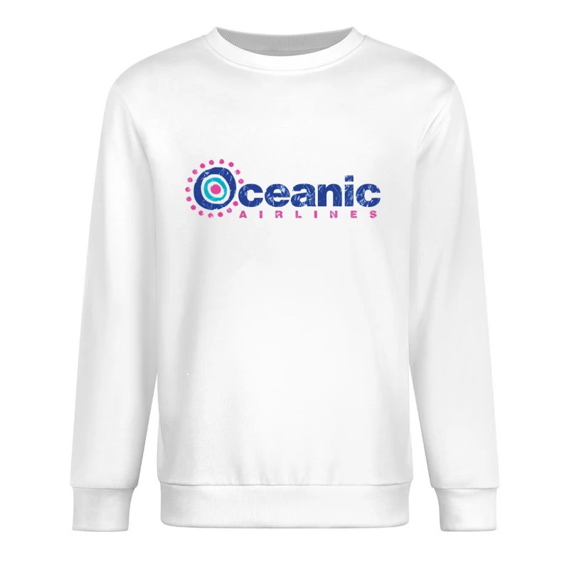 Oceanic Airlines Vintage-Style Logo Design with Blue and Pink Color Scheme Male Pullover Sweatshirt