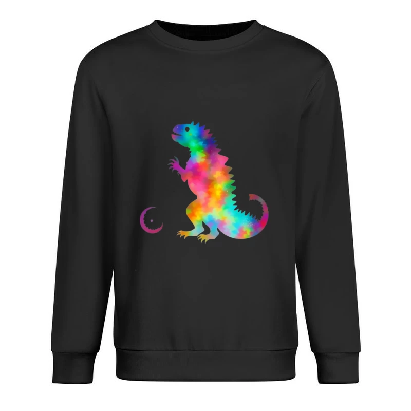 Rainbow Watercolor T-Rex Silhouette Male Pullover Sweatshirt